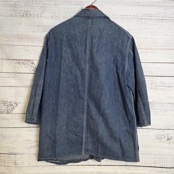 Hercules Vintage Union Made Denim Chore Coat Unlined Workwear Mens Large Thrash - Picture 2 of 12